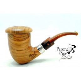 Olive wood pipe Paronelli CALABASH bent handmade silver ring 925
