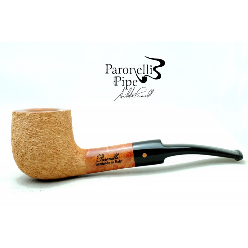 Briar pipe Paronelli half bent 9mm rusticated natural handmade