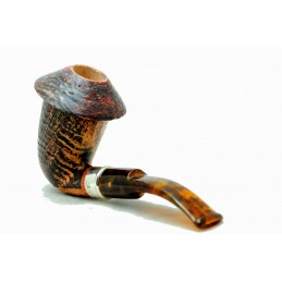 Briar pipe Paronelli CALABASH bent sandblast handmade silver ring 925
